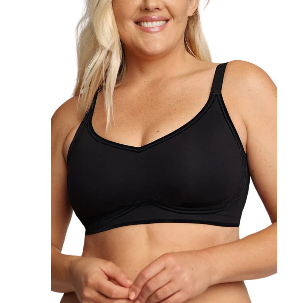 Shapellx Seamless Comfort Wireless Supportive Wide Strap V-Neck Bra Black
